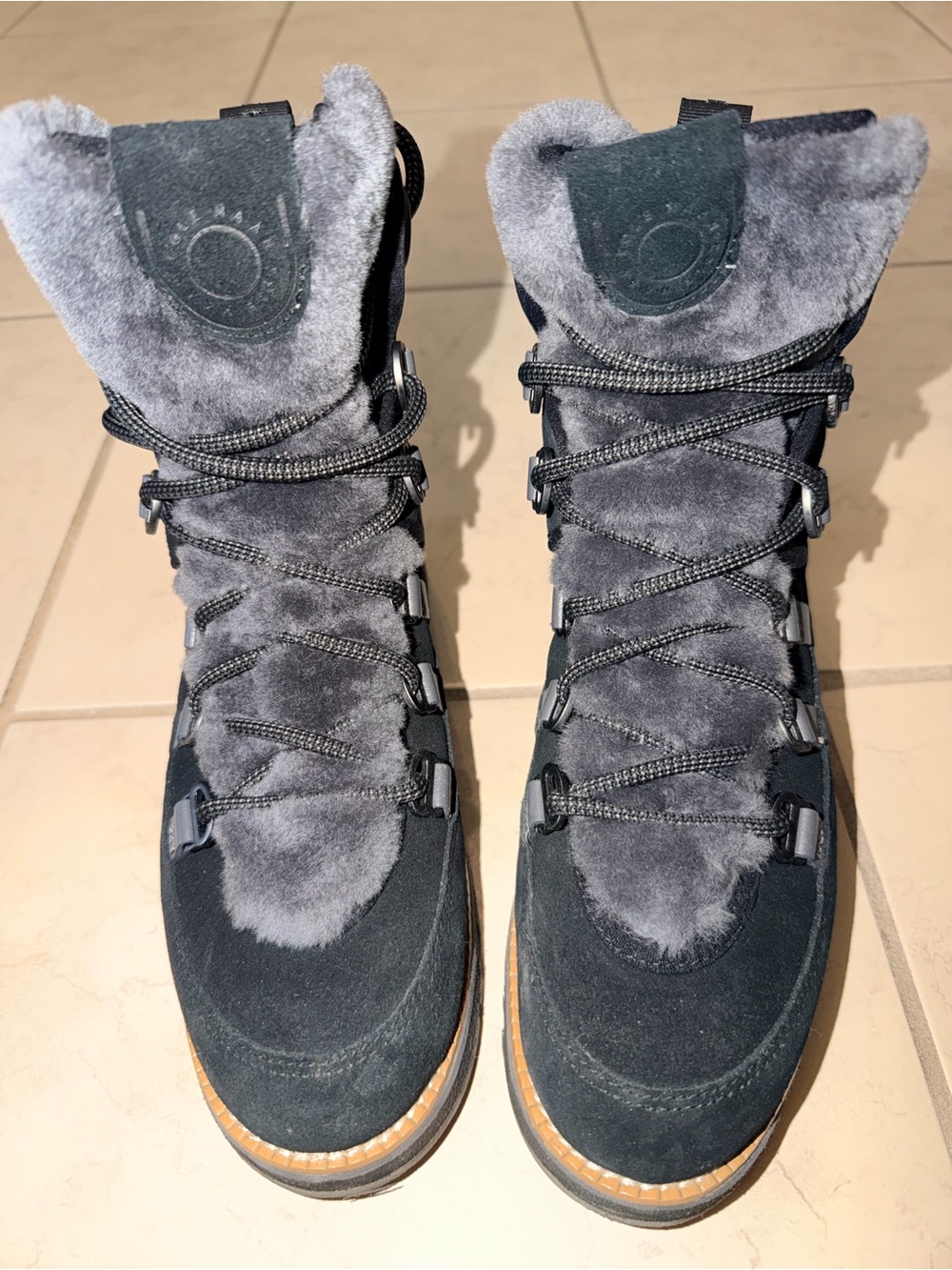 Cole Haan Women's Black Suede Lace-Up Winter Boots with Faux Fur